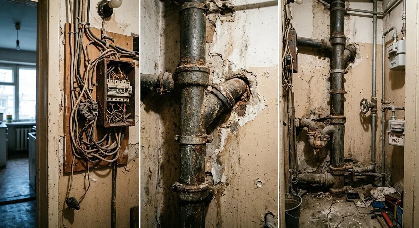 Sena santechnika ir elektra chruščiovkės bute